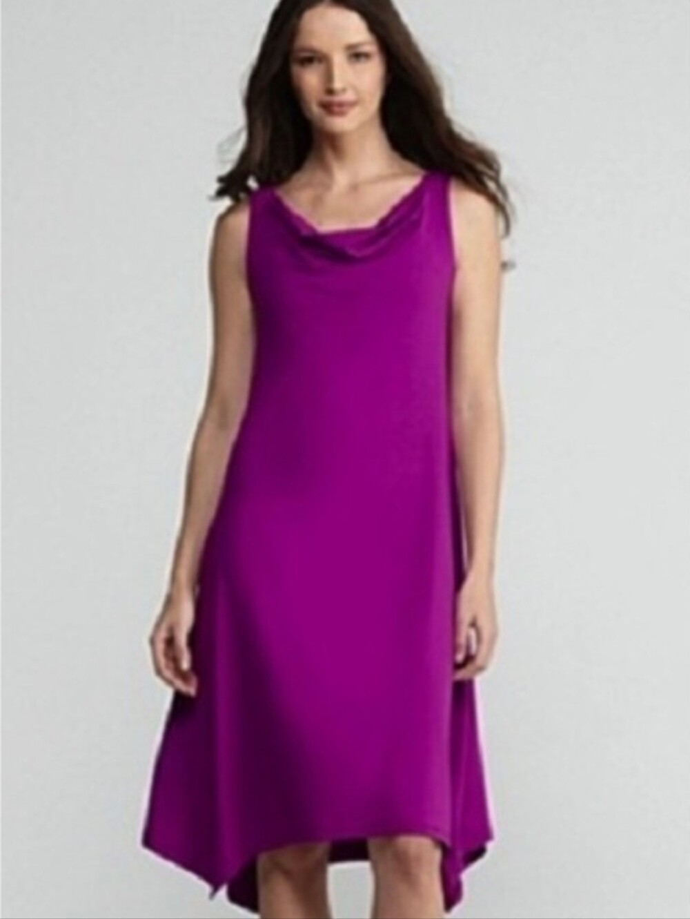 Eileen Fisher ($298) Purple Sleeveless Cowl Neck Asymmetrical Midi Dress